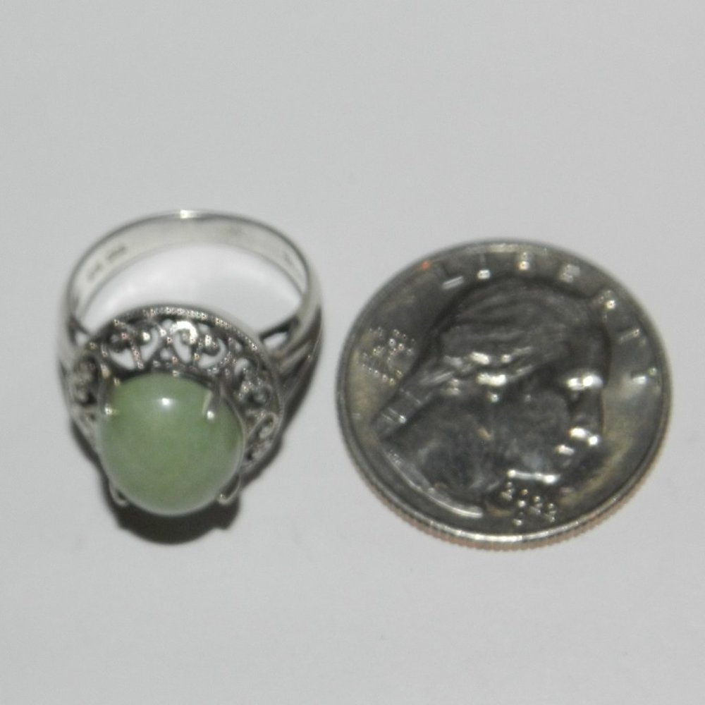 DESIGNER "CNA" STERLING SILVER FILIGREE OVAL JADE WOMENS RING SIZE 5 - Picture 9 of 9